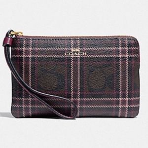 Coach Plaid Corner Zip Wristlet